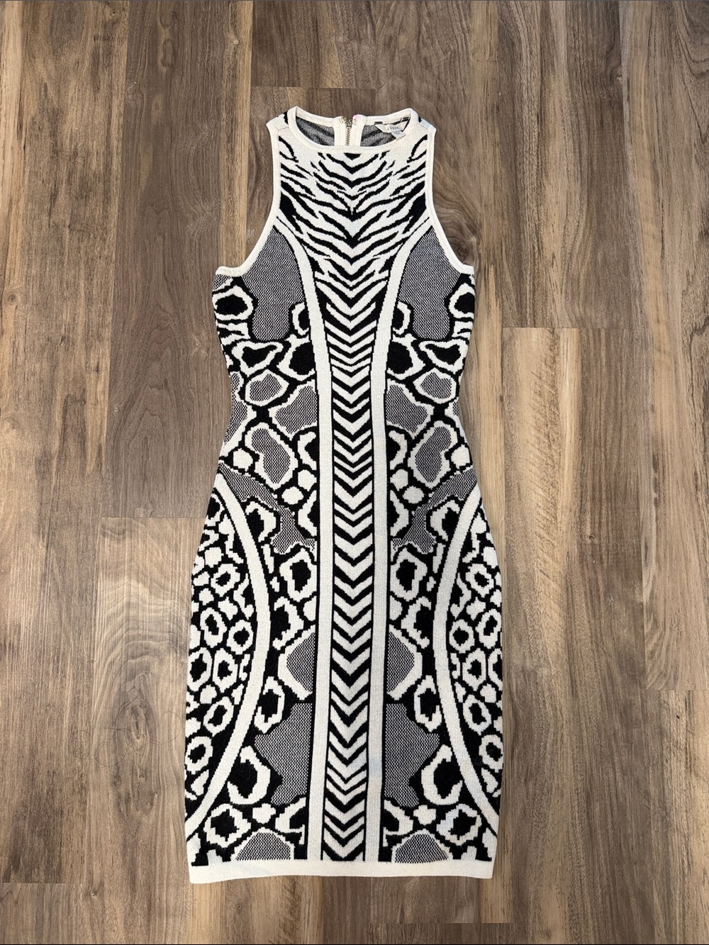Guess Black and White Patterned Midi Dress